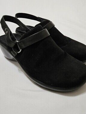 Vionic Women's 11 Black Leather Mule Slingback Slip On Wedge Clog Sole Comfort